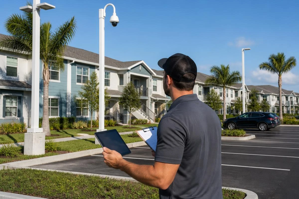 Certified CPTED practitioner conducting a site survey at a Florida multifamily property